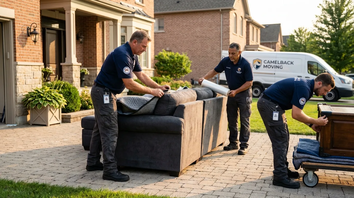 Large estate moving crew wrapping furniture in Roebling, NJ