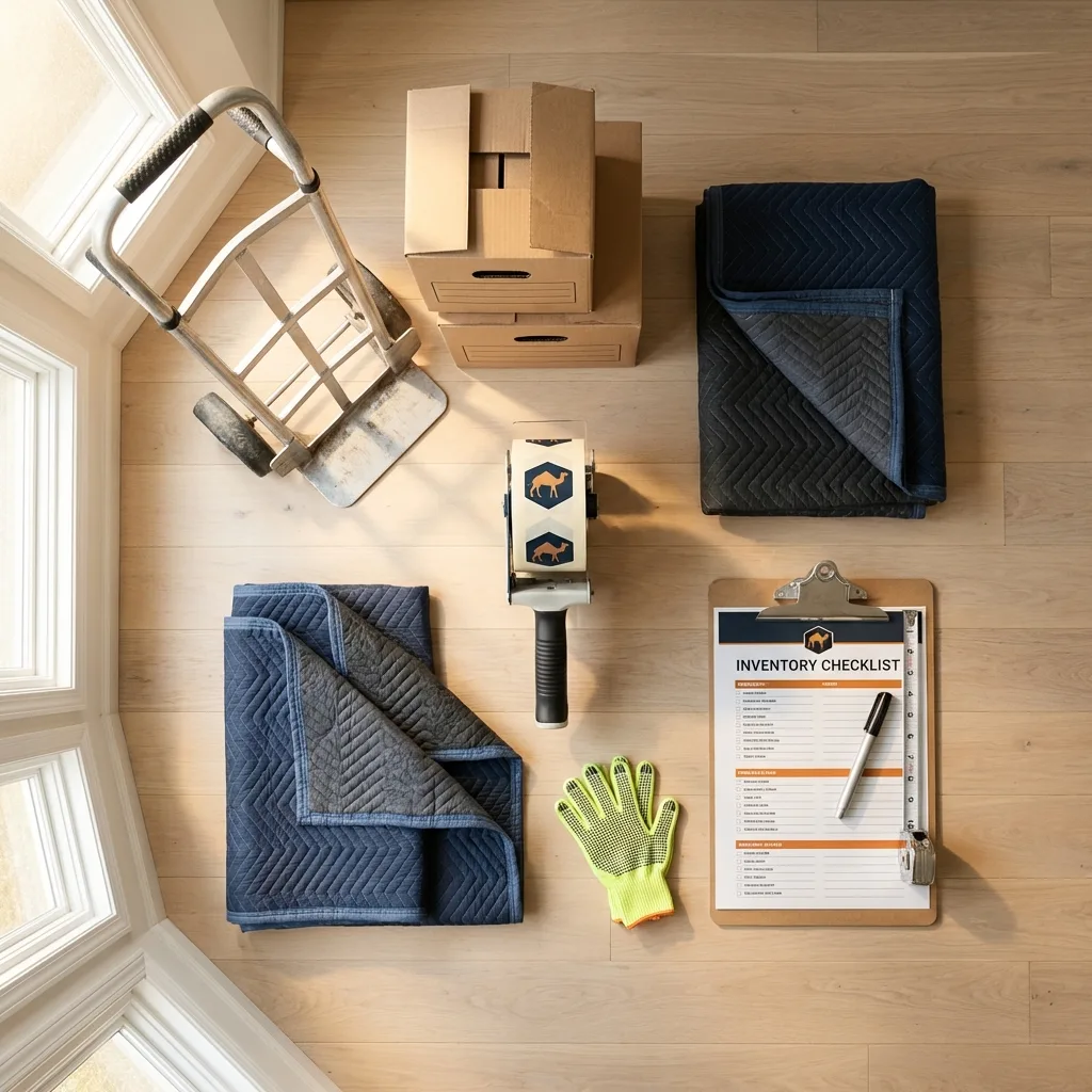 Professional moving supplies and packing materials layout for Roebling residential relocations